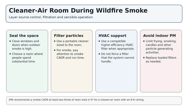 How to create a cleaner-air room during wildfire smoke using source control and filtration.